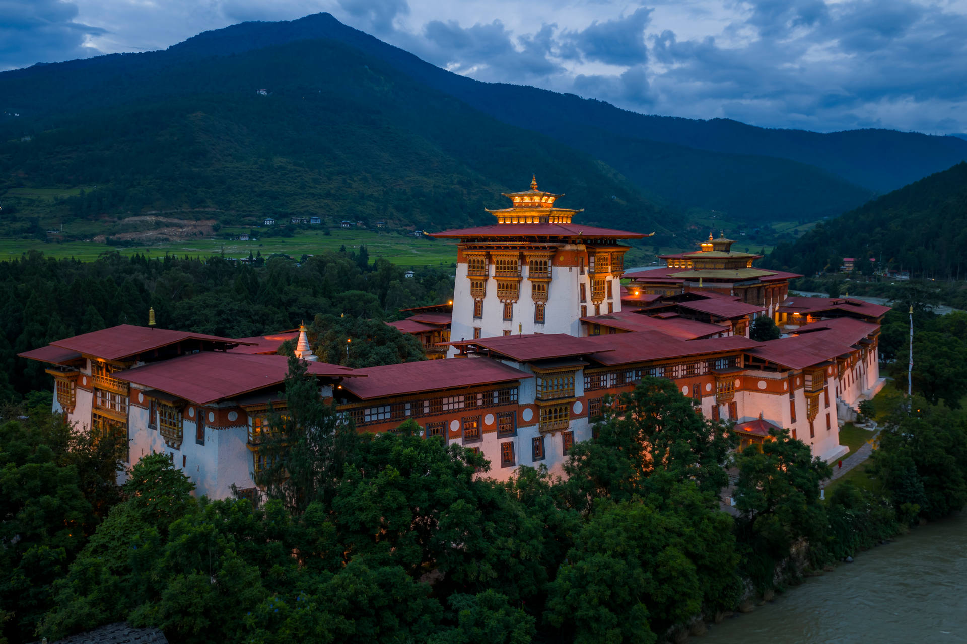 A hillside monastery at first light